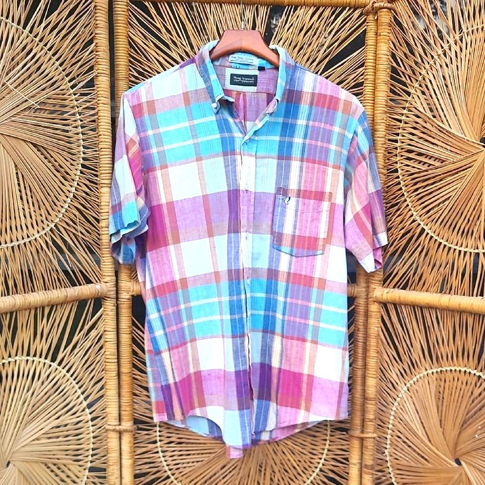 Vintage Flying Scottsman L Multicolor Plaid Men's Shirt Short Sleeve